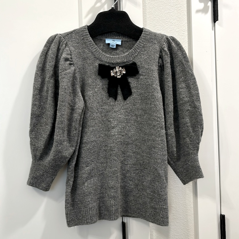 CECE GRAY PUFF SLEEVE SWEATER